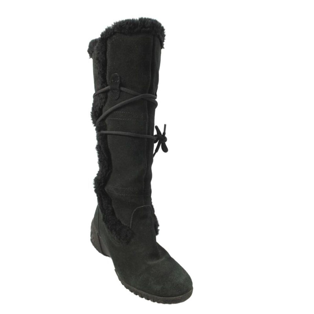 Khombu Womens Suede Lace Up Knee High Boots Black Size 7M